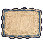 Sets de table Garden Party avec bords bleus, sets de table rectangulaires tissés à la main, set de table bohème en raphia naturel pour table à manger