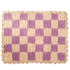 Set de table à carreaux lavande, plateau rectangulaire en raphia