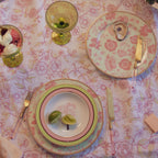Nappe en lin Alma Hortus blanche à motifs mauves et verts