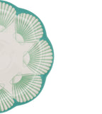 Assiette plate en céramique Balearic Blu blanche avec motif vert et bord peint à la main (lot de 4)