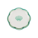 Assiette plate en céramique Balearic Blu blanche avec motif vert et bord peint à la main (lot de 4)