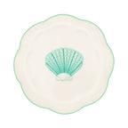 Assiette à entrée en céramique Balearic Blu blanche avec motif coquille Saint-Jacques verte et bord peint à la main (lot de 4)