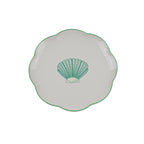 Assiette à entrée en céramique Balearic Blu blanche avec motif coquille Saint-Jacques verte et bord peint à la main (lot de 4)