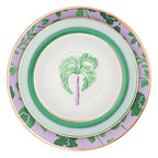 Assiette plate en porcelaine Bernadette Leaf lilas et verte avec bord doré peint à la main (lot de 4)