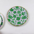 Assiette plate en porcelaine Bernadette Leaf lilas et verte avec bord doré peint à la main (lot de 4)