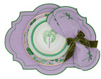 Assiette plate en porcelaine Bernadette Leaf lilas et verte avec bord doré peint à la main (lot de 4)
