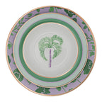 Bol à soupe en porcelaine Bernadette Palm blanc avec motifs verts et lilas (lot de 4)