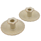 Bougeoir en céramique dorée couleur crème avec bordure dorée (lot de 2)