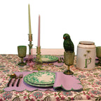 Serviettes en lin ornées lilas avec bordure verte (lot de 4)