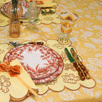 Nappe en lin Marigold Flora Parlour en blanc et moutarde