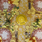 Nappe en lin Marigold Flora Parlour en blanc et moutarde