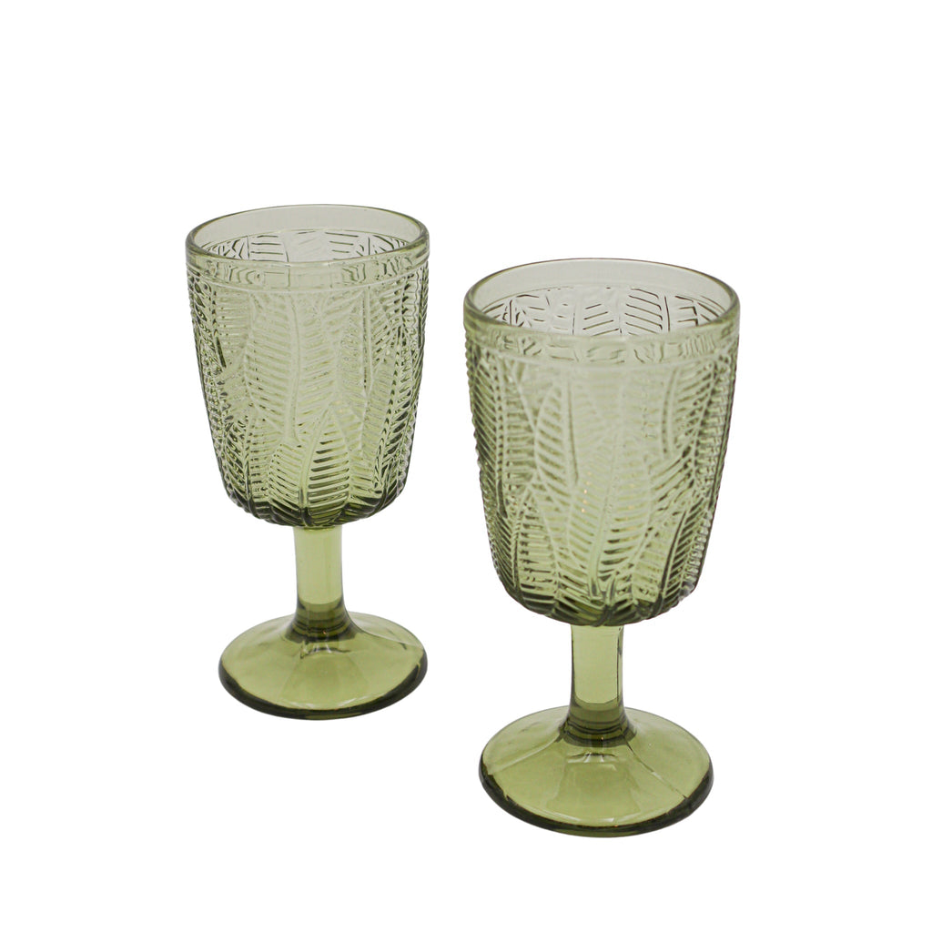 Verre à vin en feuille d'olivier vert avec gaufrage botanique (lot de 4)