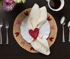 Set de table en raphia tissé à la main avec cœurs rouges et roses – Décoration de table artisanale