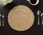 Set de table tissé à la main en raphia tressé bleu Aura - Décoration de table rustique
