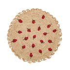 Set de table rond en raphia crocheté à la main avec motif fraise dispersée