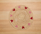 Set de table en raphia tissé à la main avec cœurs rouges et roses – Décoration de table artisanale