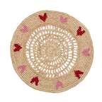 Set de table en raphia tissé à la main avec cœurs rouges et roses – Décoration de table artisanale