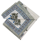 Nappe Toile de Blu Hortensia en coton blanc avec motif bleu et vert imprimé à la main