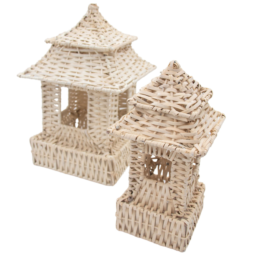 Petite pagode en rotin tressé à la main, blanche (lot de 2)