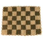 Set de table à carreaux verts, plateau rectangulaire en raphia
