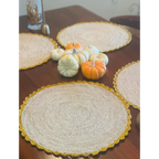 Sets de table en raphia Marigold, sets de table ronds bohèmes tissés à la main, sets de table pour table à manger