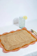 Sets de table Garden Party avec bords roses et orange, set de table rectangulaire tissé à la main